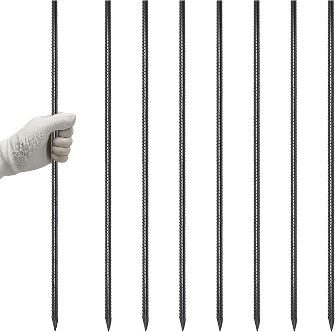 VVOKGO Rebar Stakes 36 Inch 8-Pack Concrete Form Stakes Heavy Duty Straight Ground Anchors, 3/8" Diameter Metal Steel Spikes with Chisel Point End for Plant Support, Garden Border,Landscape Edging