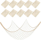 10 PCS Fish Net Decorations, 80 X 40 Inch Fishing Net Decor Natural Fish Netting Cotton Nautical Wall Decor for Ocean-Themed Party Accessories, Beach Party Decorations and Photo Display-Beige