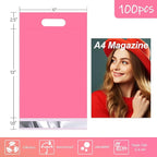 JinRuiKJ Poly Mailers with Handle 10x13 Inch 100 Pcs, Self Sealing Shipping Bags for Clothing, Easy to Carry Packaging Bags for Small Business - Pure Pink
