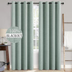 MIULEE Linen Texture Curtains for Bedroom Solid 100% Blackout Thermal Insulated Seafoam Green Curtains Grommet Room Darkening Curtains/Draperies for Living Room Nursery 52x108 Inch (2 Panels)