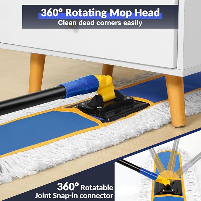 36" Commercial Industrial Dust Mop for Floor Cleaning with Replacement Mop Pads, Heavy Duty Wet Dry Large Mops for Cleaning Floor Office Garage Hardwood Warehouse Factory Mall (Blue, 36 inch mop)