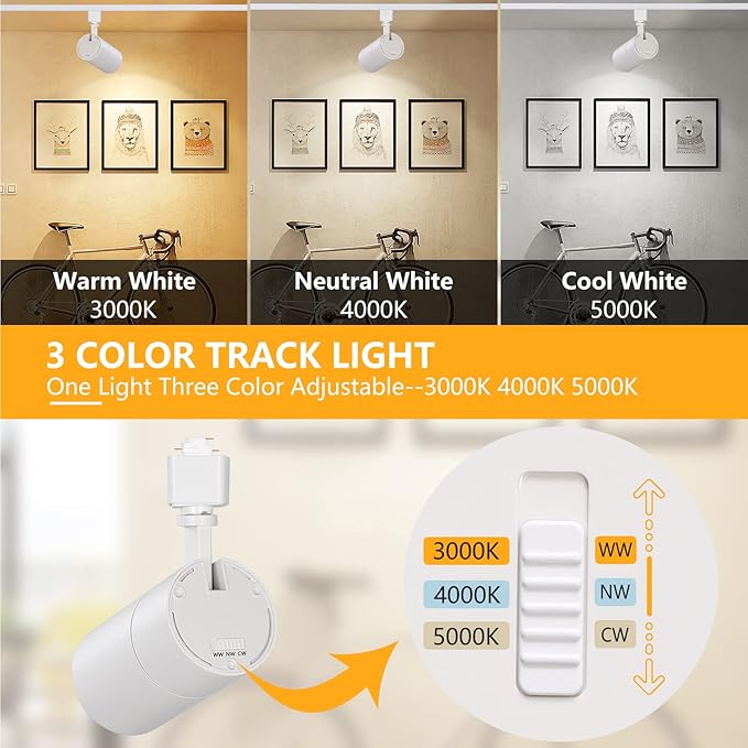 VANoopee 3-Color 20W H Track Lighting Heads Dimmable No Flicker Bright LED Track Lighting Fixtures for Accent Task Retail Kitchen Ceiling Track Light H Type Pack of 4 - CRI90+ 36° 2000lm White