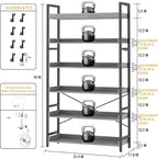 HCHQHS Bookshelf, Adjustable Industrial Bookcase, Vertical Tall Book Shelf, Wood and Black Metal Open Bookshelves for Home Office, Living Room, Bedroom (Grey, 6-Tier (31" W x 70" H))