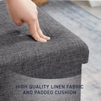 Ornavo Home Foldable Tufted Linen Storage Ottoman Square Cube Foot Rest Stool/Seat - 15" x 15" x 15" (Charcoal)