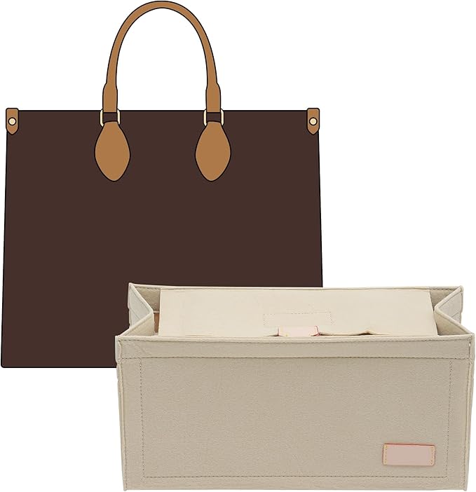 Doxo Purse Organizer Insert,Felt Tote Bag Organizer Insert Compatible with Dior Book Tote Large Bag & Onthego GM And More(Beige-with cover)