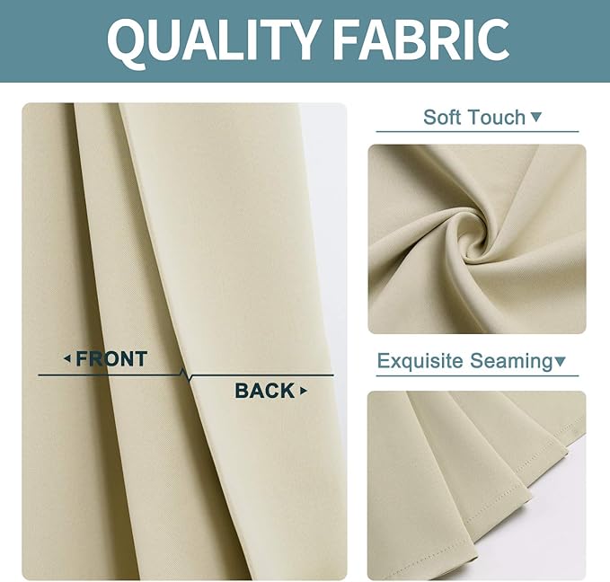 ChrisDowa Blackout Curtains 108 Inches Long for Living Room, Grommet Thermal Insulated Room Darkening Curtains for Bedroom (1 Panel Set, Beige, 52W x 108L)