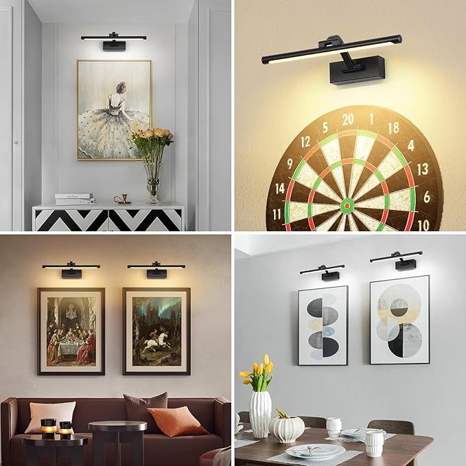 Picture Light Removable Battery Charging, 16in Wireless Art Light for Paintings, Dimmable 5000mAh Recharging Battery Picture Light with Remote Control for Pictures Display