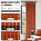 MIULEE Terracotta Velvet Curtains 84 inches Long, Pinch Pleated Blackout Fall Drapes with Hooks, Thermal Insulated Pinch Pleat Panels for Bedroom Living Room,Burnt Orange, 2 Panels