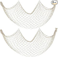 Decorative Fishing Net 2 Pack, 5x10 ft Large Beige Fish Net Decor for Wall, Photo Display, Nautical Mermaid Pirate Ocean Themed Beach Hawaii Under The Sea Party Decorations