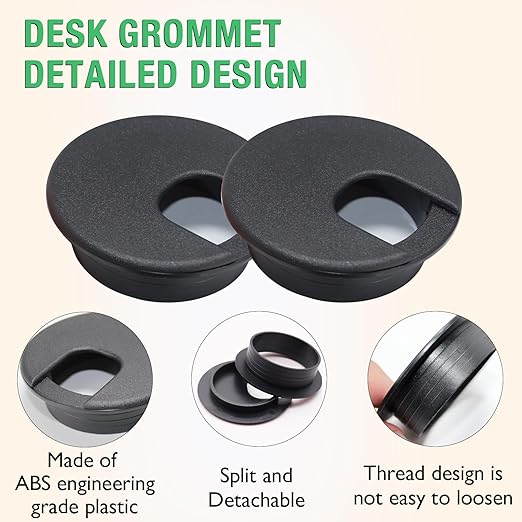 10 Pcs Desk Grommet 1-1/2" / 38 mm, Desk Cord Hole Cover, Cable Grommet ABS Plastic, Desk Hole Grommet for Home & Office Pc, Detachable Cable Cord Organizer-Black