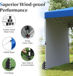 Tangkula 10x10 FT Pop up Canopy with Sidewall, Easy Setup Outdoor Tent with Wheeled Bag, 4 Sandbags, 4 Ropes, 4 Anchors, 8 Stakes, Vented Top, Portable Canopy Tent for Party Event Patio (Blue)