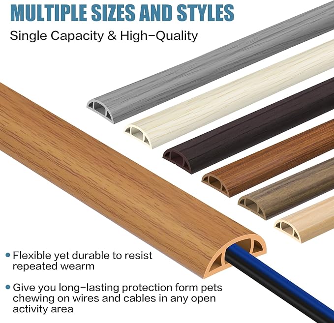 Floor Cord Covers for Wires 10FT Cable Hider Wire Cover Self Adhesive Cord Hider Floor for Offices, Homes, Workshops, Warehouses Cable Cavity 0.39" W x 0.27" H
