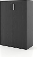 Homes: Inside + Out Apexa 3-Tier Stackable Wood Bookcase with Doors, Cube Storage Organizer Shelves, Small Food Pantry Cabinet, Dorm Teen Room Decor & Bedroom, Home Office, Kitchen, Black