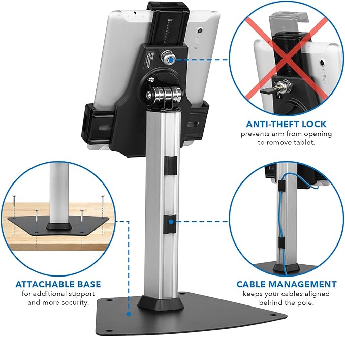 Mount-It! iPad Stand, Secure Universal Tablet Kiosk POS Locking Tablet Countertop Stand for Desk, Fits iPad, Air, Samsung Galaxy Tab, Surface Go & 7.9"- 10.9" Tablets