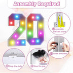 Marquee Numbers 20th Birthday Decoration: Colorful 3FT Large Light Up 20 Year Old Birthday Decorations Anniversary Backdrop Cardboard Sign 18 Colors Number 20 Mosaic Balloon Frame