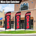 Buryeah 3 Sets Now Open Feather Flag Pole Kit for Business Advertising 7 ft Open Flag Banner Sign with Pole Kit Ground Stake and Portable Bag for Outside Ground (Black)