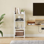 Rolanstar Bookshelf, 4-Tier Storage Rack, Narrow Corner Bookshelf, Display Wooden Shelves for Living Room, Bathroom, Balcony, Kitchen,White