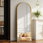 57"x20" Full Length Mirror with Stand, Shatterproof Arched Floor Mirror, Aluminum Alloy Thin Frame - Freestanding/Leaning/Wall Mount for Bedroom, Living Room & Entryway (Gold)