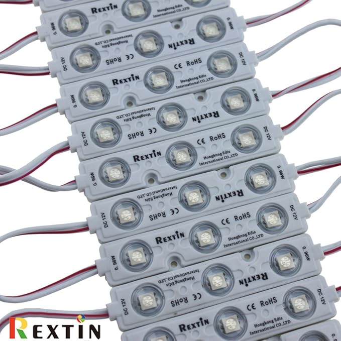 REXTiN Super Bright 200pcs 3 LED Module Green 5050 SMD 66-72LM Each Module Waterproof Decorative Light for Letter Sign Advertising Signs with Tape Adhesive Backside