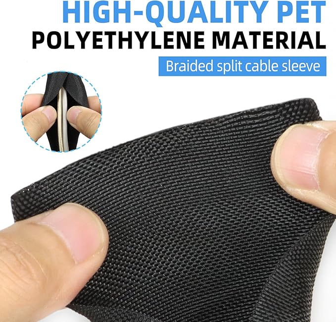 Automotive Wire Loom Tubing, Split Braided Cord Protectors from Pets No Chew, Flexible Cable Sleeve Cable Management for TV/Computer/Electric Wires (Black, 3/8"-25ft)