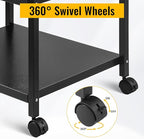 Under Desk Printer Stand with Wheels, 3-Tier Heavy Duty Rolling Cart with Adjustable Storage Shelf, Industrial Printer Table for Printer, Scanner, Home, Office, Black