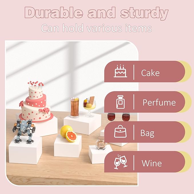 Acrylic Dessert Stand,Buffet Risers, Food Risers, Multi-Purpose Cake Stand for Parties, Weddings, Birthdays, Catering, Jewelry,Collectibles (White, 6"x7"x8")