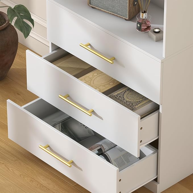 Winkalon 71" Tall White Bookshelf with Drawers, Bookcase and Bookshelf with 3-Tier Open Shelves, Tall Bookcase Tall Storage Cabinet for Home Office Living Room, 15.8" D x 31.5" W x 71" H