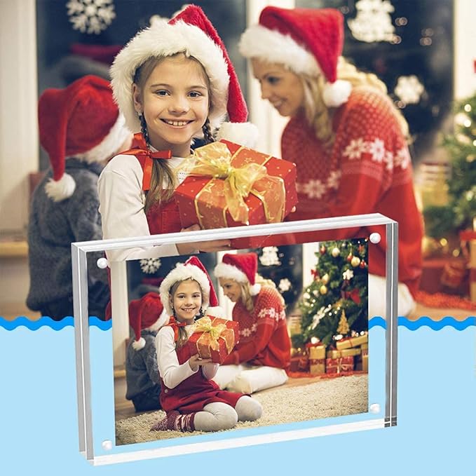 ILYXY Picture Frame, 5 Pack Acrylic 3.5x5 - Magnetic, Double Sided, Free Standing, UV Protection, 20mm Thick Frameless Clear Picture Frames
