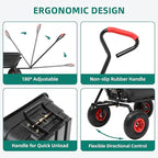 600lb Garden Dump Cart,4 Cu.Ft Utility Wagon Wheelbarrows with Quick-Release System&4 Pneumatic Tires,Heavy Duty Yard Dump Wagon with Steel Frame for Farm, Garden,Christmas Hauling(Black)
