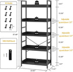 HCHQHS 5 Tier Bookshelf, Adjustable Industrial Bookcase, Vertical Tall Book Shelf, Wood and Black Metal Open Bookshelves for Home Office, Living Room, Bedroom