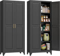 Kitchen Pantry Cabinet, 75" H Metal Storage Cabinet with Doors and Shelves, 4 Standing Feet, Cupboard for Kitchen, Dining, Living Room, 16" D x 32" W x 75" H, Black, Assembly Required