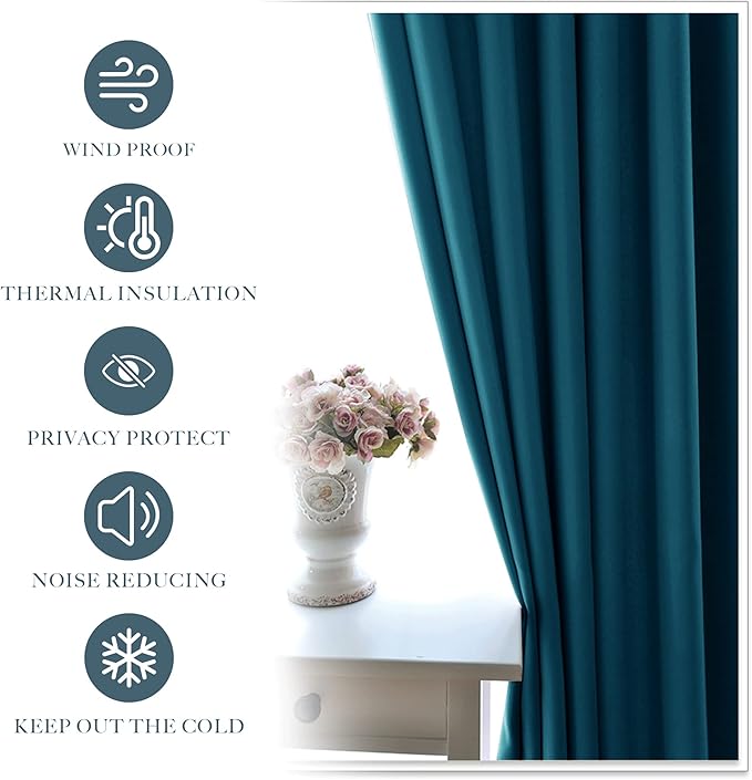 PONY DANCE Rod Pocket Blackout Curtains for Bedroom - Thermal Insulated Short Room Darkening Curtain Window Drapes for Cafe Kitchen, 52 x 45 Inch, 2 Panels, Ink Blue