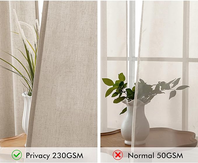 MIULEE Non-See-Through Privacy Linen Curtains 2 Panels, Light Filtering Window Curtains Farnhouse Textured Back Tab Semi Sheer Drapes for Bedroom Living Room, 52 x 108 Inches Long, Taupe