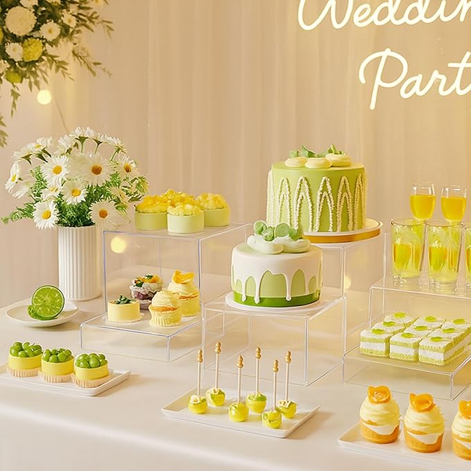 DomeStar 6PCS Buffet Risers and Stands Set, Clear Acrylic Food Risers for Dessert Table Party Display - Cupcake, Cake, Fruit, including 8", 7", 6", 5", 4", 3"