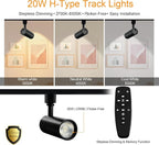 Black 20W Track Lighting Heads,2700K-6500K Stepless Dimming H Type LED Track Light Heads Dimmable Rail Ceiling Spotlight Fixtures Accent,CRI90+ 24° 1800LM,4 Pack