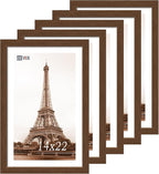 VCK 14x22 Frame Set of 5, Brown Wood Picture Frame, Exclusive Wood Grain, Wall Hanging