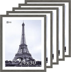 VCK 24x30 Frame Set of 5, Gray Solid Wood Poster Picture Frame, Exclusive Wood Grain, Wall Mounting Hanging