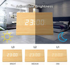 GEARONIC Digital Alarm Clock Wooden Alarm Clock Wood Modern Triangle Alarm Digital Desk Clock, Displays Time Date Temperature Calendar Wood Made Electric Clocks for Bedroom, Bedside - Bamboo
