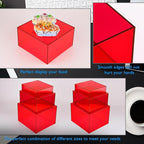3Pcs Red Buffet Risers Acrylic Boxes Display Food Risers for Buffet Table Platter Parties Weddings Catering Dessert Collectibles Figures Show (6''x7''x8'')