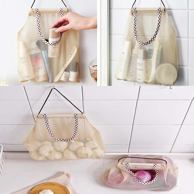 2Pcs Kitchen Garlic Ginger Mesh Storage Bag Vegetable Onion Potato Storage Hanging BagHollow Breathable Mesh Bag (2pcs Garlic Ginger Storage Bag)