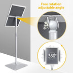 11"x17" Pedestal Poster Sign Holder Stand with Heavy Duty Solid Steel Base, Adjustable Sign Holder Standing Floor Sign Stand for Office/Store/School/Church/Public Sign Displayed Stands, Silver