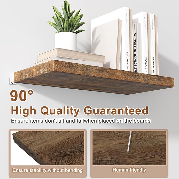 12 Inch Deep Floating Shelves for Wall 2 Pack Floating Shelfs Large Storage Space Wall Decor Display Shelf for Bathroom Living Room Bedroom Kitchen 36" W x 12" D x 1.2" H Rustic Brown