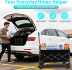 Wagons Carts Foldable, Collapsible Wagon with Wheels — Durable Foldable Wagon for Groceries,Picnic & Pets, Small Hauls, Apartment Moving & Storage, Portable Utility Pull Wagon Cart, 360lbs, Jet Black
