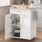 Kitchen Island Cart, Small Kitchen Island with Storage - Large Drawer, Adjustable Shelf & Towel Rack, Mobile Rolling Kitchen Island with Wheels, Space-Saving White Kitchen Organizer for Dining Room
