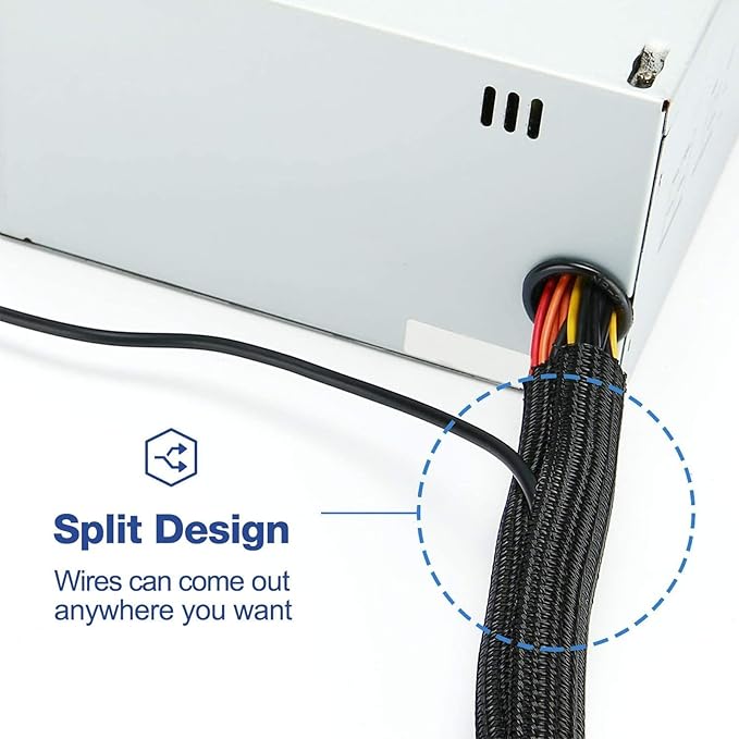 3/8" 50ft Braided Cable Sleeve Split Wire Loom Tubing – Expandable Cord Protector for USB, Power Cords, Audio/Video Cables – Cat Chew Proof, Durable Wire Management Sleeving (Black)