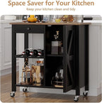4 EVER WINNER Rolling Kitchen Island Cart with Storage, Bar Cart with Wine Rack and Adjustable Shelves, Small Kitchen Island on Wheels for Kitchen,Black