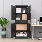 BESFUR 71" H Metal Storage Cabinet with 1 Lockable Drawer and 2 Lockable Doors, Garage Storage Cabinet with 2 Adjustable Shelves, Locking Cabinet for Garage, Office, School - Black