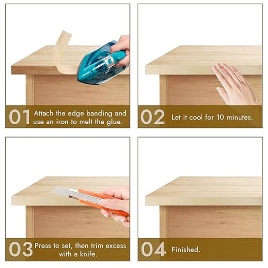 BEVTEE Birch Edge Banding, 3/4 Inch x 100 ft Wood Veneer Roll Pre-glued, Flexible Birch Iron-on Veneer Edge Band for Plywood & Furniture Edging, Natural Wood Color for DIY & Professional Projects