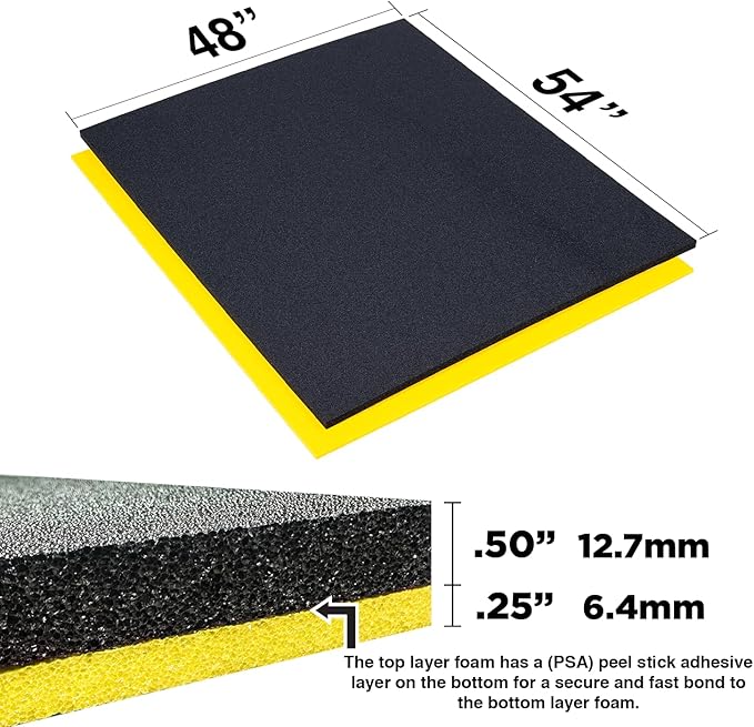 5S TOOL BOX SHADOW FOAM ORGANIZERS (2 COLOR) CUSTOM SIZE ROLL (48" x 54", Black Top/Yellow Bottom)