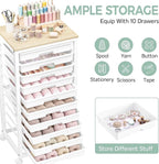 Rolling Cart with Drawers,10 Drawer Rolling Cart,Rolling storage cart with drawers,White Rolling Drawer Cart,Teacher Rolling Cart for Classroom Storage,Craft Cart with Wooden Tabletop